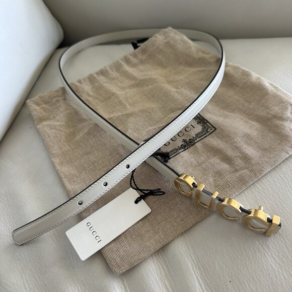 NEW GUCCI LOGO WHITE THIN BELT SIZE 85 Cm 34 In 100% Authentic - Picture 7 of 8